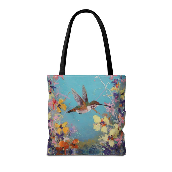 Floral Hummingbird Tote Bag: Happy Hummer, Eco-Friendly Shopper, Beach Bag, Gift for Her, Nature Lover, Summer Essentials