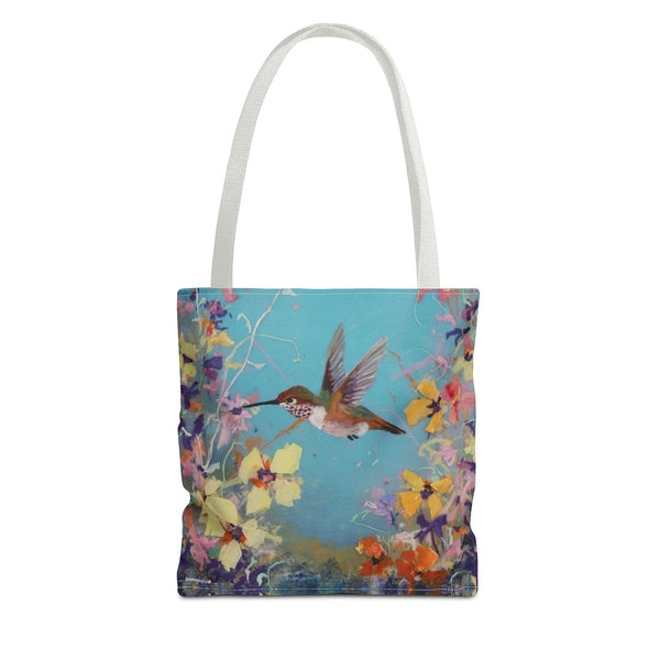Floral Hummingbird Tote Bag: Happy Hummer, Eco-Friendly Shopper, Beach Bag, Gift for Her, Nature Lover, Summer Essentials