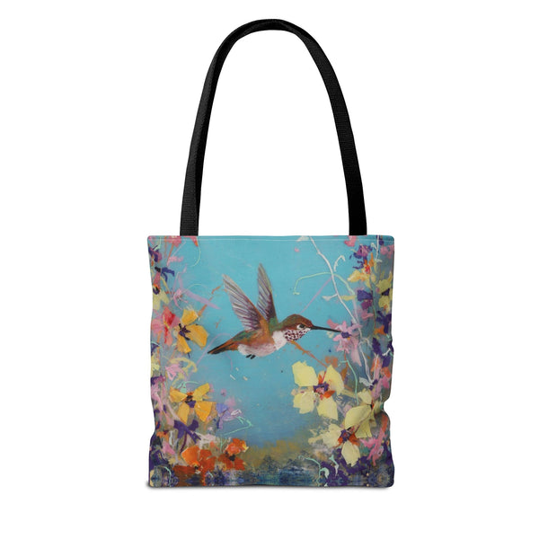 Floral Hummingbird Tote Bag: Happy Hummer, Eco-Friendly Shopper, Beach Bag, Gift for Her, Nature Lover, Summer Essentials