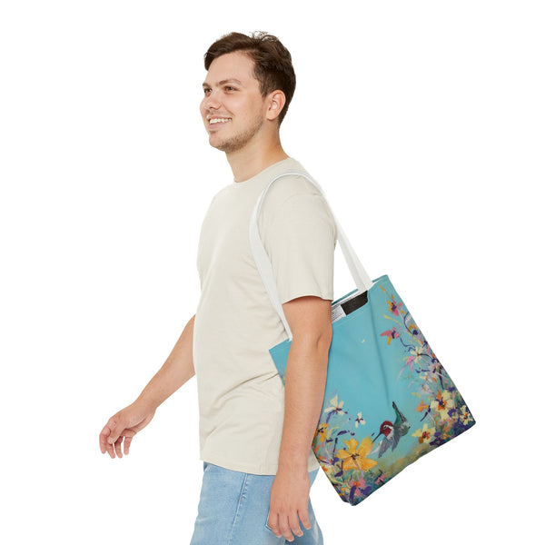 Hummingbird Tote Bag - Anna Hummingbird Diving Into Flowers Design