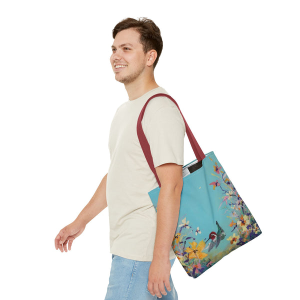 Hummingbird Tote Bag - Anna Hummingbird Diving Into Flowers Design