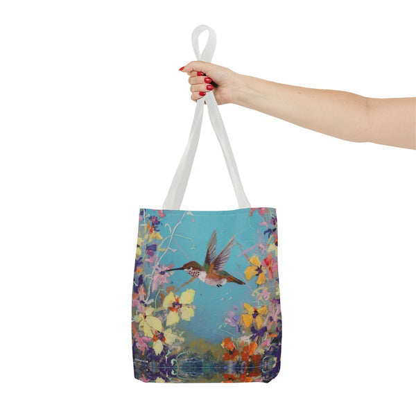 Floral Hummingbird Tote Bag: Happy Hummer, Eco-Friendly Shopper, Beach Bag, Gift for Her, Nature Lover, Summer Essentials