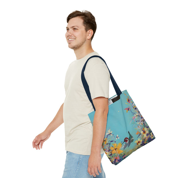 Hummingbird Tote Bag - Anna Hummingbird Diving Into Flowers Design