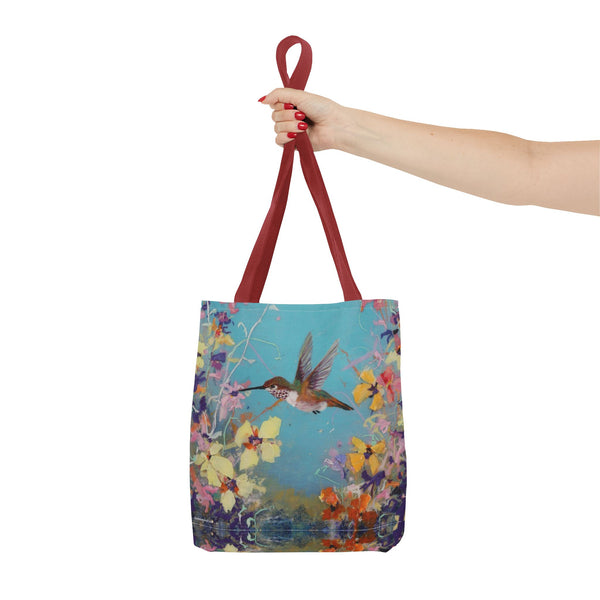 Floral Hummingbird Tote Bag: Happy Hummer, Eco-Friendly Shopper, Beach Bag, Gift for Her, Nature Lover, Summer Essentials
