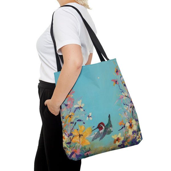 Hummingbird Tote Bag - Anna Hummingbird Diving Into Flowers Design