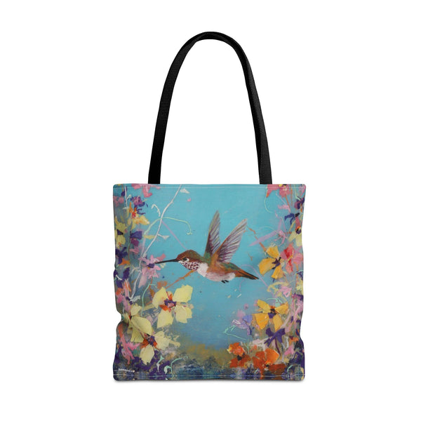 Floral Hummingbird Tote Bag: Happy Hummer, Eco-Friendly Shopper, Beach Bag, Gift for Her, Nature Lover, Summer Essentials
