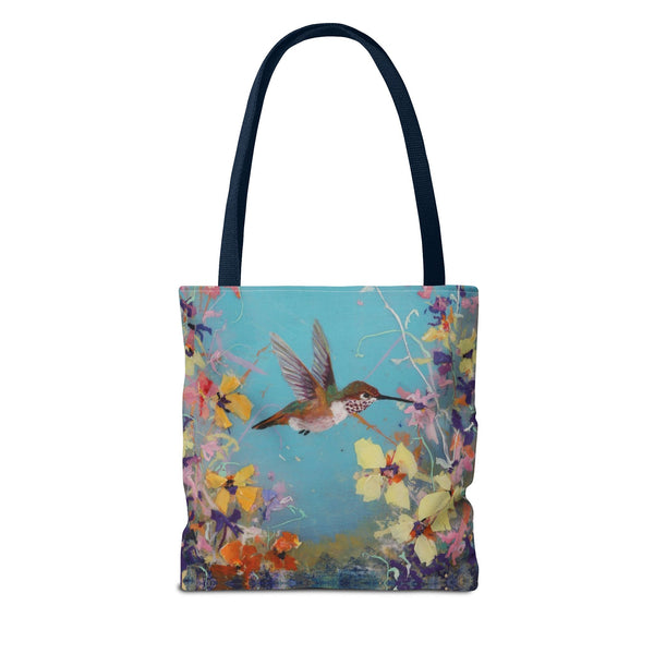 Floral Hummingbird Tote Bag: Happy Hummer, Eco-Friendly Shopper, Beach Bag, Gift for Her, Nature Lover, Summer Essentials