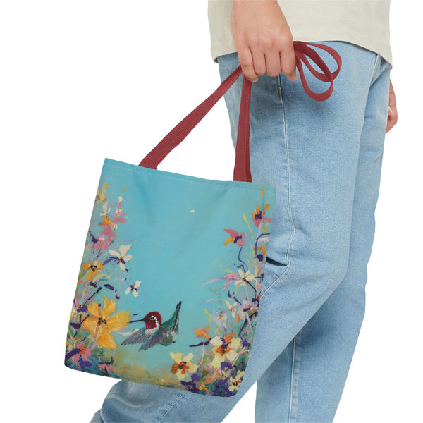 Hummingbird Tote Bag - Anna Hummingbird Diving Into Flowers Design