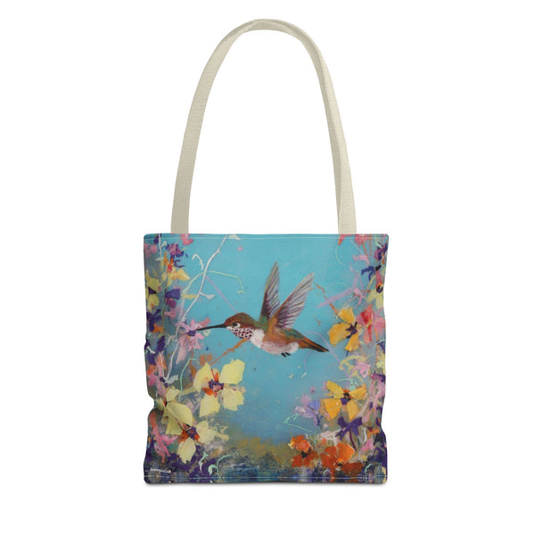 Floral Hummingbird Tote Bag: Happy Hummer, Eco-Friendly Shopper, Beach Bag, Gift for Her, Nature Lover, Summer Essentials