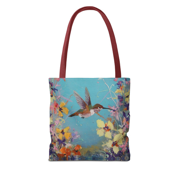 Floral Hummingbird Tote Bag: Happy Hummer, Eco-Friendly Shopper, Beach Bag, Gift for Her, Nature Lover, Summer Essentials