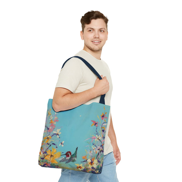 Hummingbird Tote Bag - Anna Hummingbird Diving Into Flowers Design
