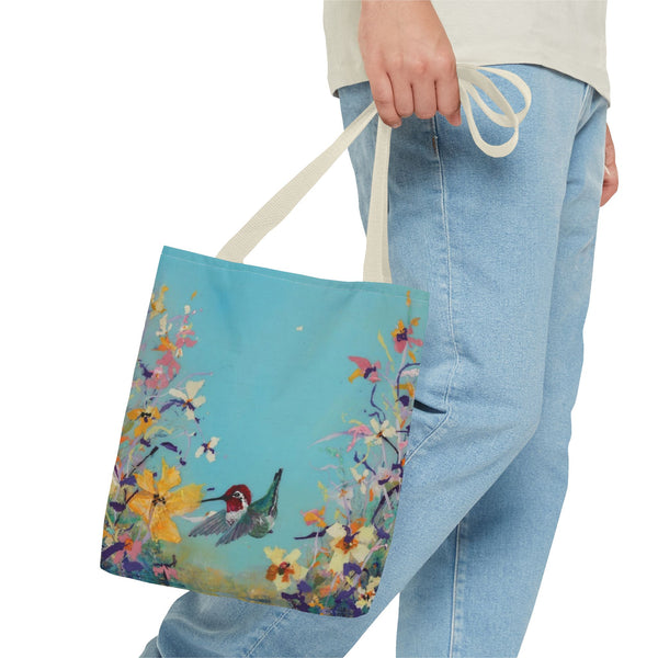 Hummingbird Tote Bag - Anna Hummingbird Diving Into Flowers Design