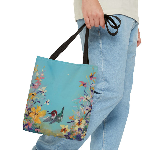 Hummingbird Tote Bag - Anna Hummingbird Diving Into Flowers Design