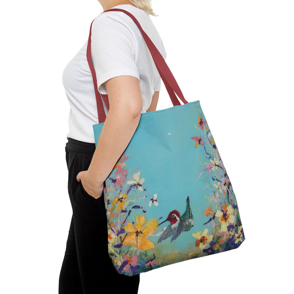 Hummingbird Tote Bag - Anna Hummingbird Diving Into Flowers Design