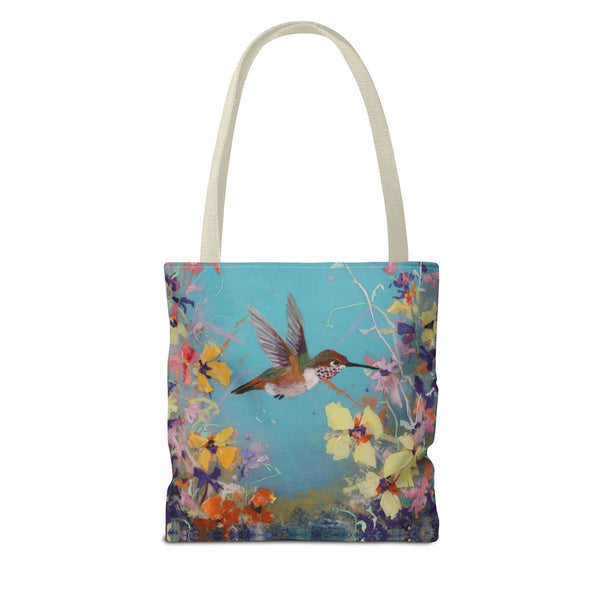 Floral Hummingbird Tote Bag: Happy Hummer, Eco-Friendly Shopper, Beach Bag, Gift for Her, Nature Lover, Summer Essentials