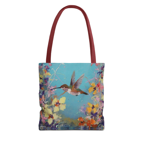 Floral Hummingbird Tote Bag: Happy Hummer, Eco-Friendly Shopper, Beach Bag, Gift for Her, Nature Lover, Summer Essentials