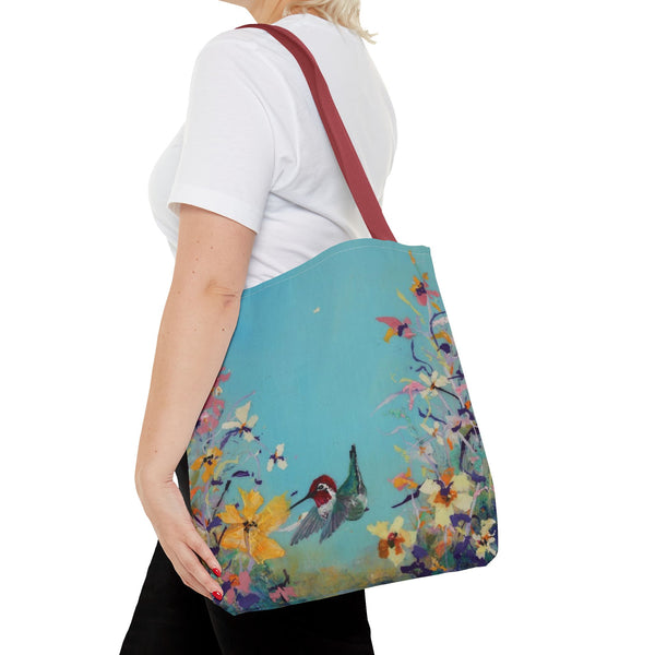 Hummingbird Tote Bag - Anna Hummingbird Diving Into Flowers Design