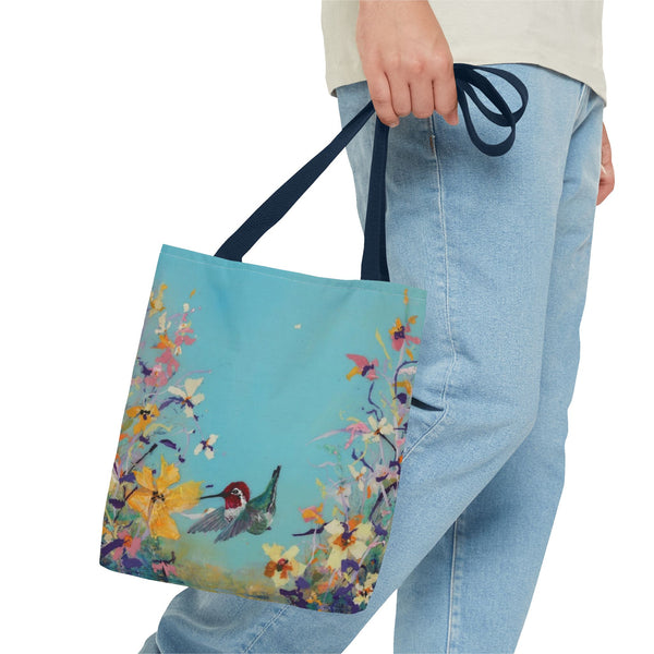 Hummingbird Tote Bag - Anna Hummingbird Diving Into Flowers Design