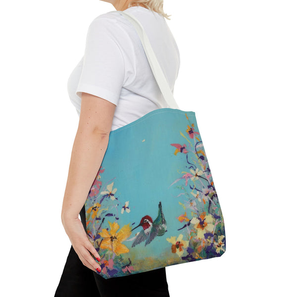 Hummingbird Tote Bag - Anna Hummingbird Diving Into Flowers Design