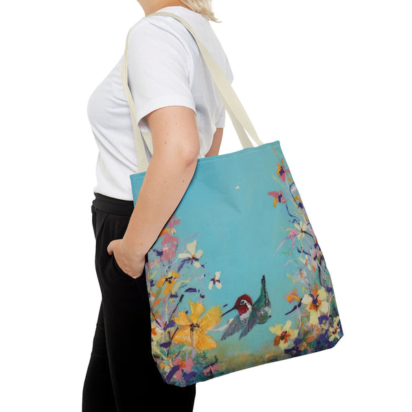Hummingbird Tote Bag - Anna Hummingbird Diving Into Flowers Design