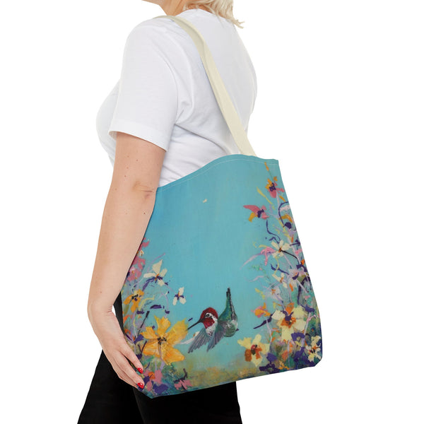 Hummingbird Tote Bag - Anna Hummingbird Diving Into Flowers Design