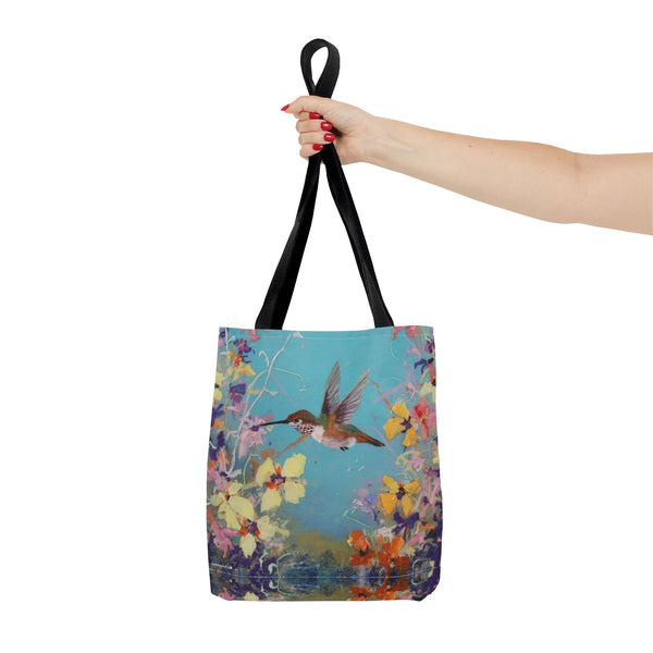 Floral Hummingbird Tote Bag: Happy Hummer, Eco-Friendly Shopper, Beach Bag, Gift for Her, Nature Lover, Summer Essentials
