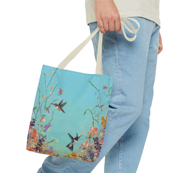 Floral Hummingbird Tote Bag, Stylish Reusable Shopping Bag, Beach Tote, Gift for Nature Lovers, Eco-Friendly Daily Essential