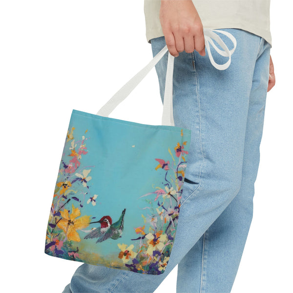 Hummingbird Tote Bag - Anna Hummingbird Diving Into Flowers Design