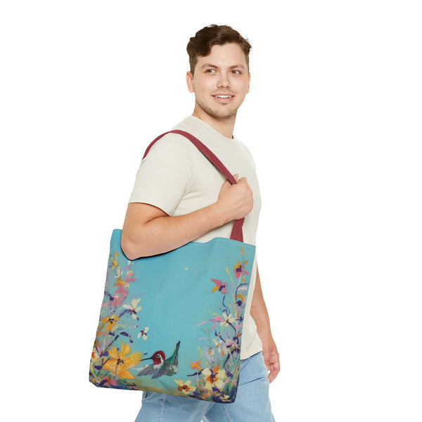 Hummingbird Tote Bag - Anna Hummingbird Diving Into Flowers Design