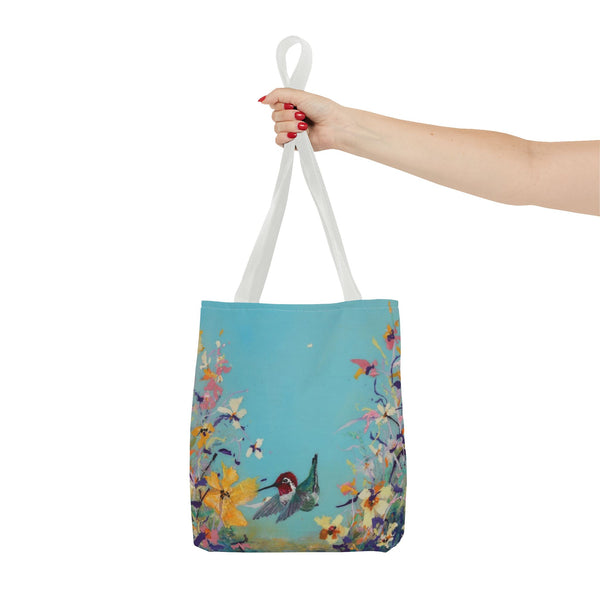 Hummingbird Tote Bag - Anna Hummingbird Diving Into Flowers Design