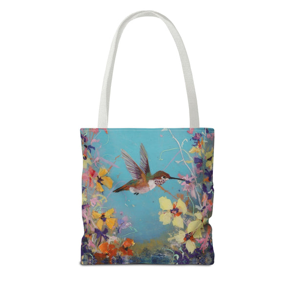 Floral Hummingbird Tote Bag: Happy Hummer, Eco-Friendly Shopper, Beach Bag, Gift for Her, Nature Lover, Summer Essentials