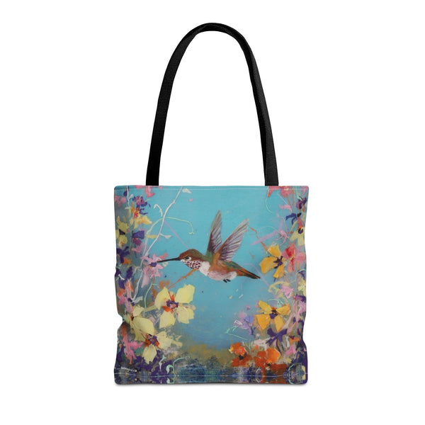 Floral Hummingbird Tote Bag: Happy Hummer, Eco-Friendly Shopper, Beach Bag, Gift for Her, Nature Lover, Summer Essentials