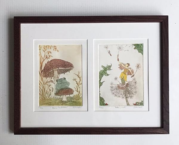 framed 12x16  Make a Wish - Dandelion Fairy - Frog on mushroom