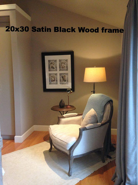 Black Framed Black & White Ocean Quadruptic