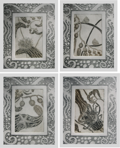 Black Framed Black & White Ocean Quadruptic