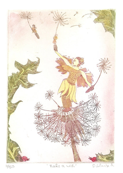 framed 12x16  Make a Wish - Dandelion Fairy - Frog on mushroom
