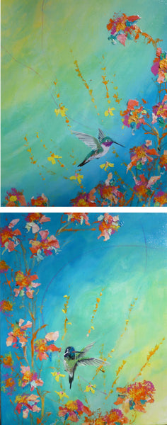 Ruby Throat & blue chinned Hummer two, original  paintings 16"x20" each
