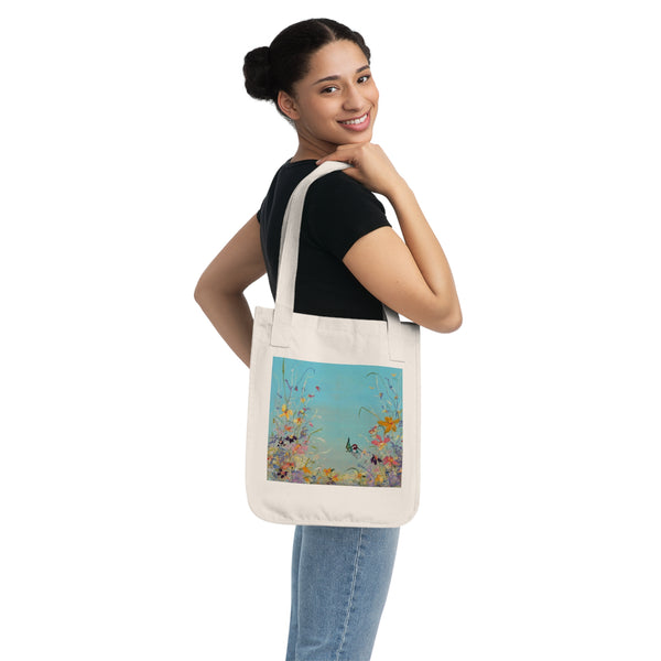 Floral Garden Organic Canvas Tote Bag, Eco-Friendly Shopping Tote, Reusable Grocery Bag, Gift for Flower Lovers, Beach Bag