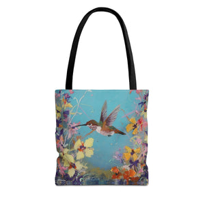 Floral Hummingbird Tote Bag: Happy Hummer, Eco-Friendly Shopper, Beach Bag, Gift for Her, Nature Lover, Summer Essentials