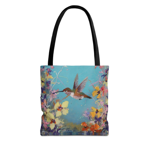 Floral Hummingbird Tote Bag: Happy Hummer, Eco-Friendly Shopper, Beach Bag, Gift for Her, Nature Lover, Summer Essentials