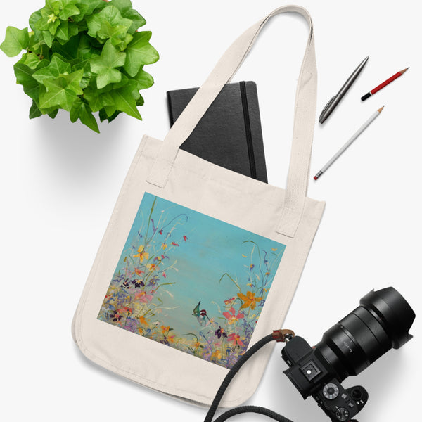 Floral Garden Organic Canvas Tote Bag, Eco-Friendly Shopping Tote, Reusable Grocery Bag, Gift for Flower Lovers, Beach Bag