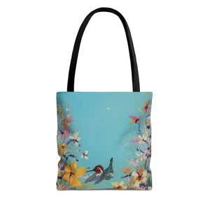 Hummingbird Tote Bag - Anna Hummingbird Diving Into Flowers Design
