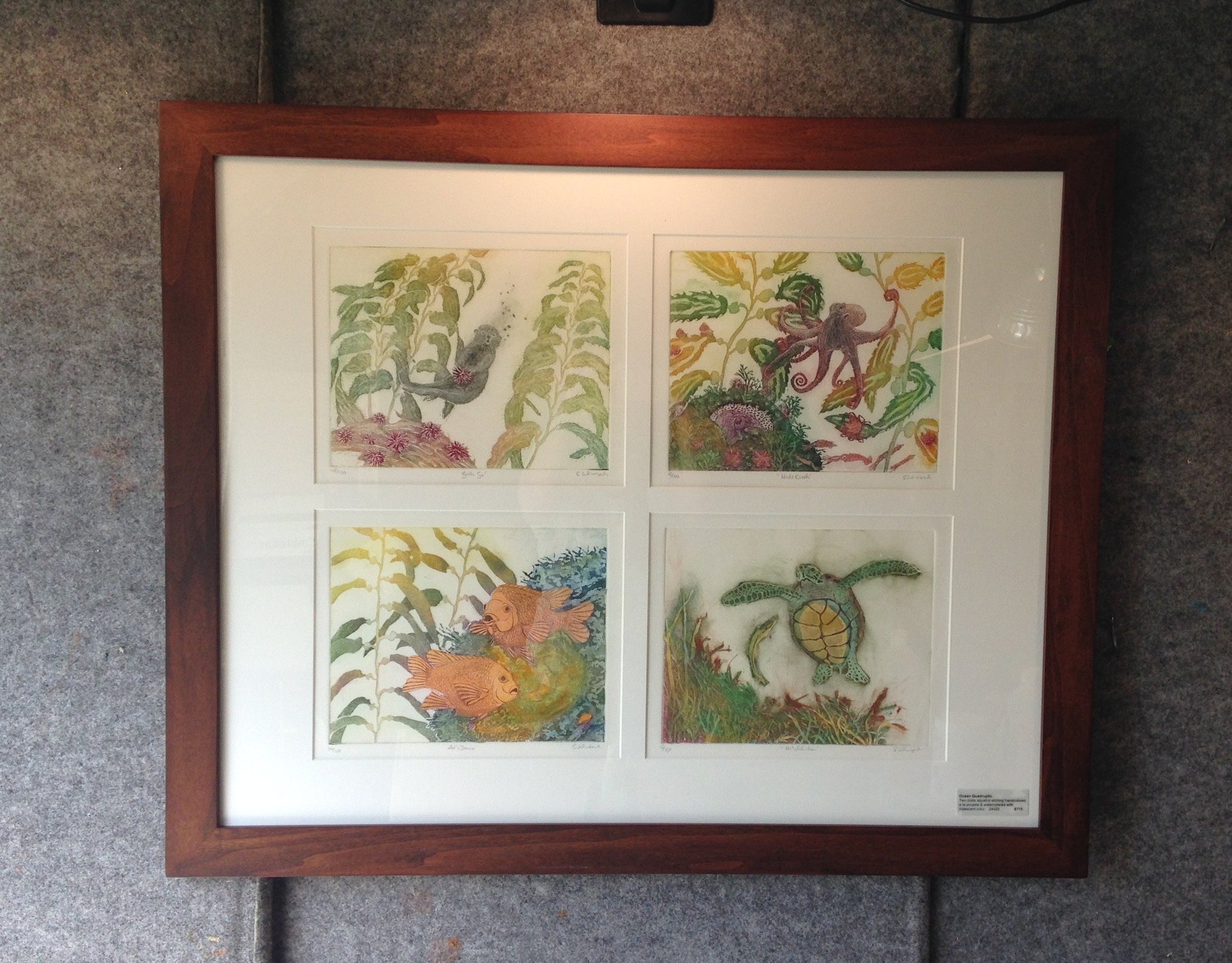 Four Ocean Etchings framed