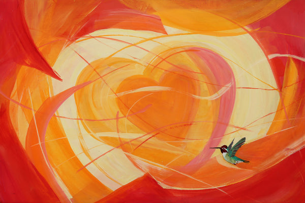 A heart for Anna Hummingbird, original  painting 24"x36"
