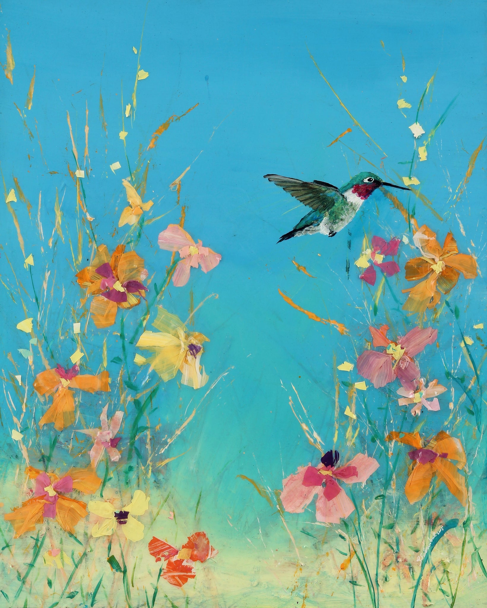 Summer Blue Sky Ruby Hummingbird