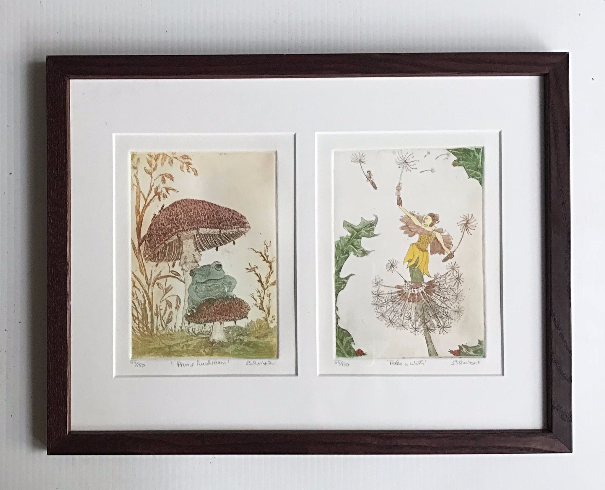 framed 12x16  Make a Wish - Dandelion Fairy - Frog on mushroom
