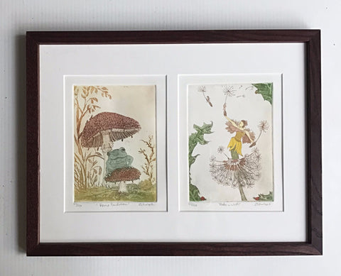 framed 12x16  Make a Wish - Dandelion Fairy - Frog on mushroom