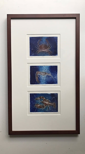 14x24 framed Shrimp - Crab and Lobster