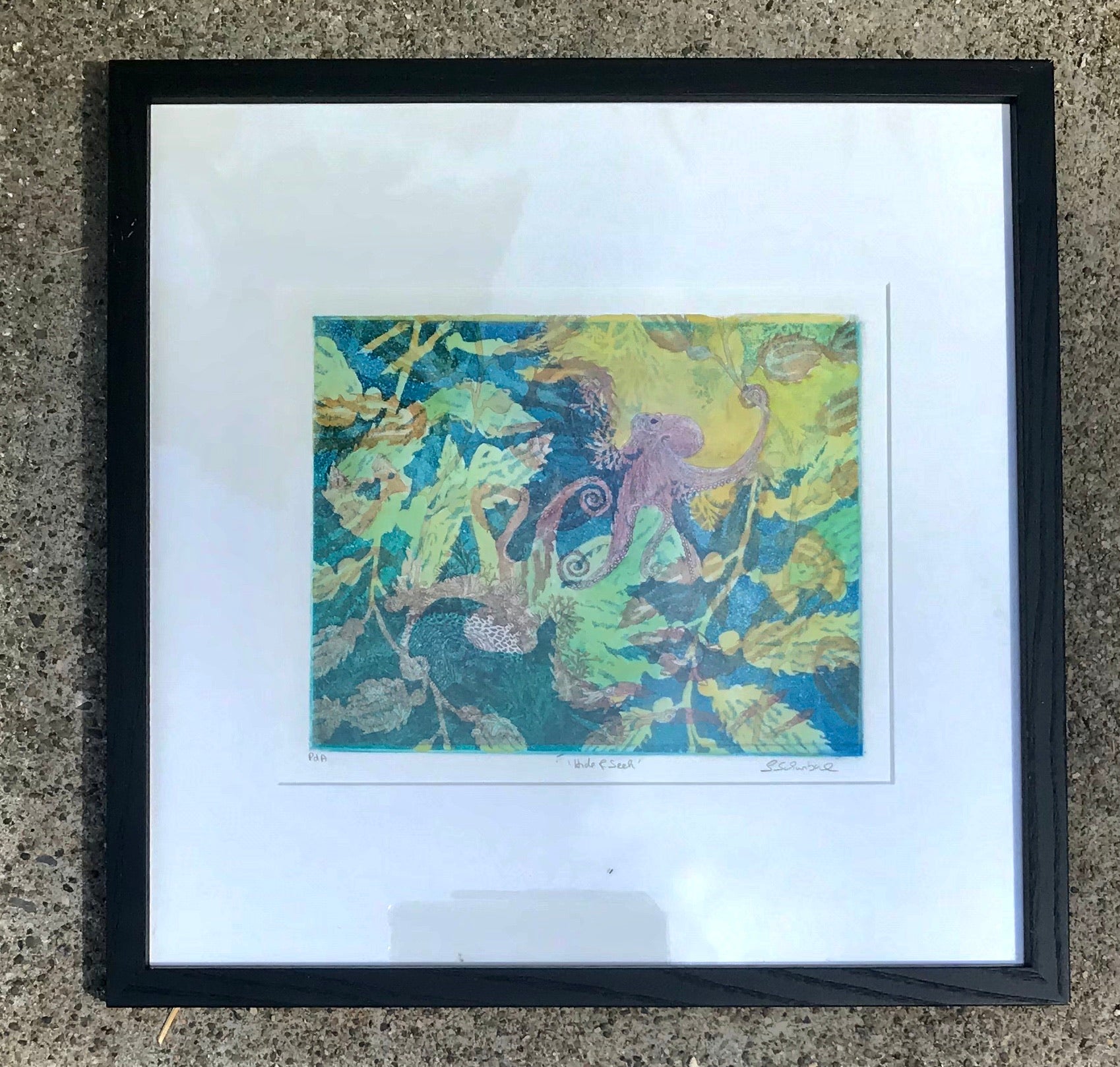 16x16 framed  Octapus Hide & Seek Blues