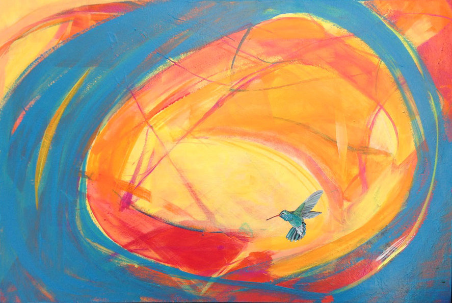 Magnificent Blue Hummingbird, original painting 24"x 36"